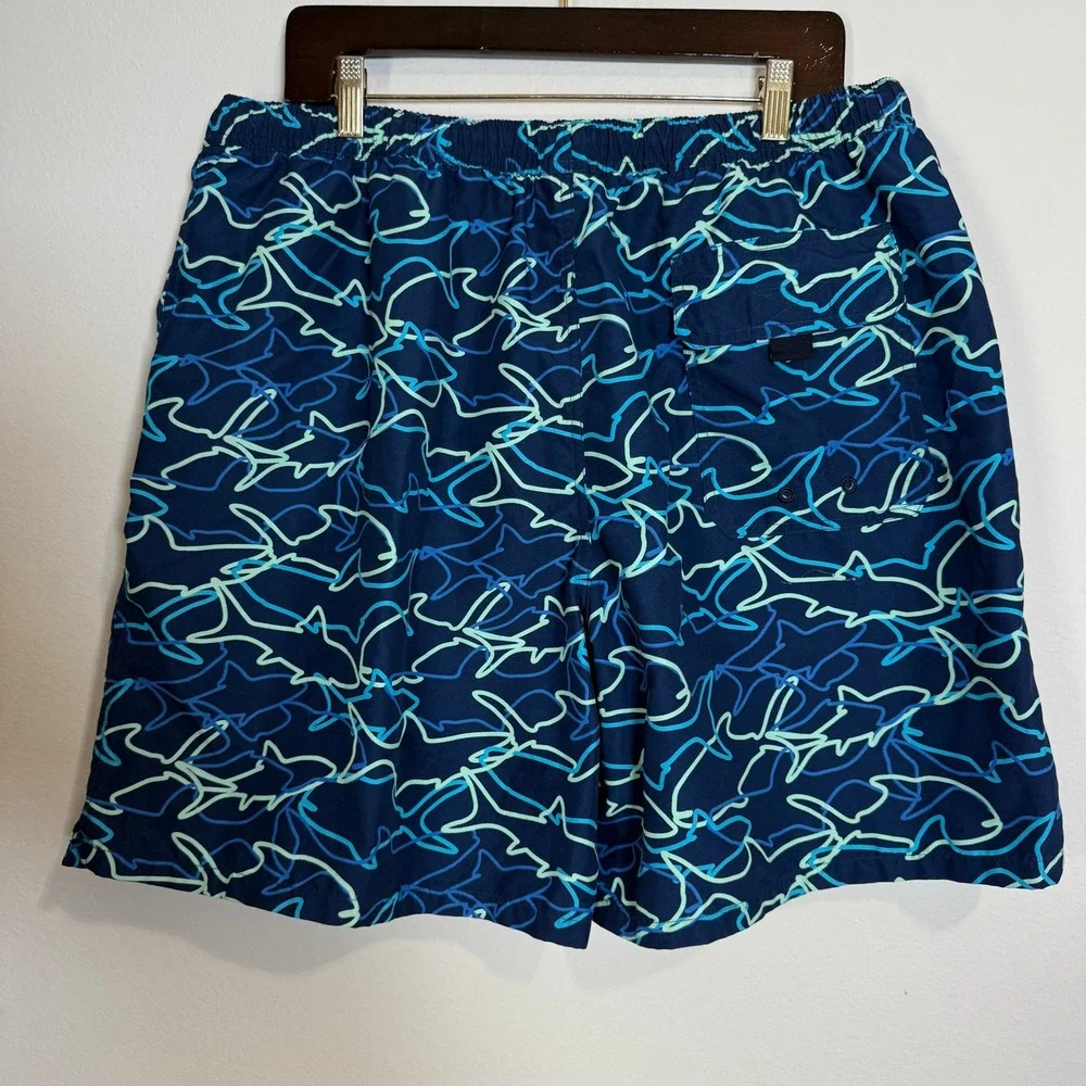 Vineyard‎ Vines Swim Trunks Shark Print Beach Elastic Waist Blue Mens Size XL